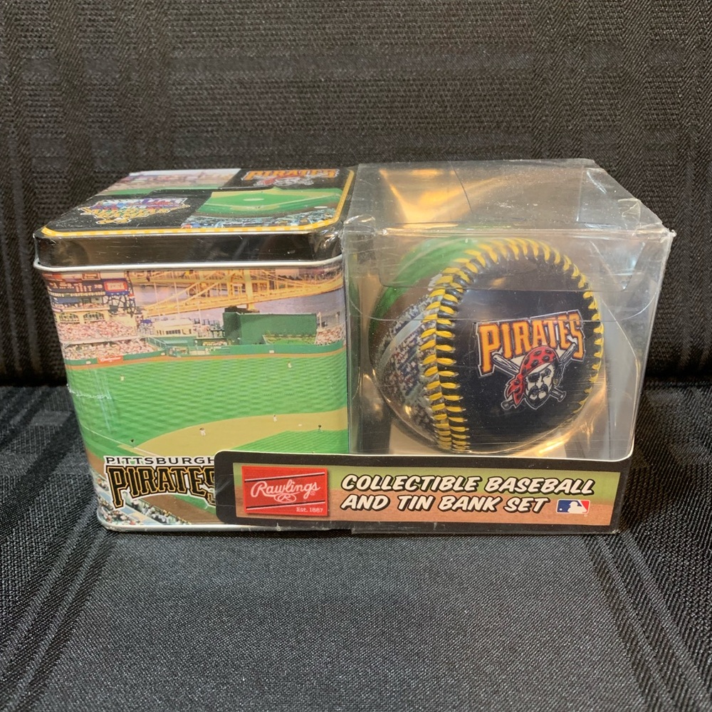 Pittsburgh Pirates Collectible Baseball and Tin Bank Set